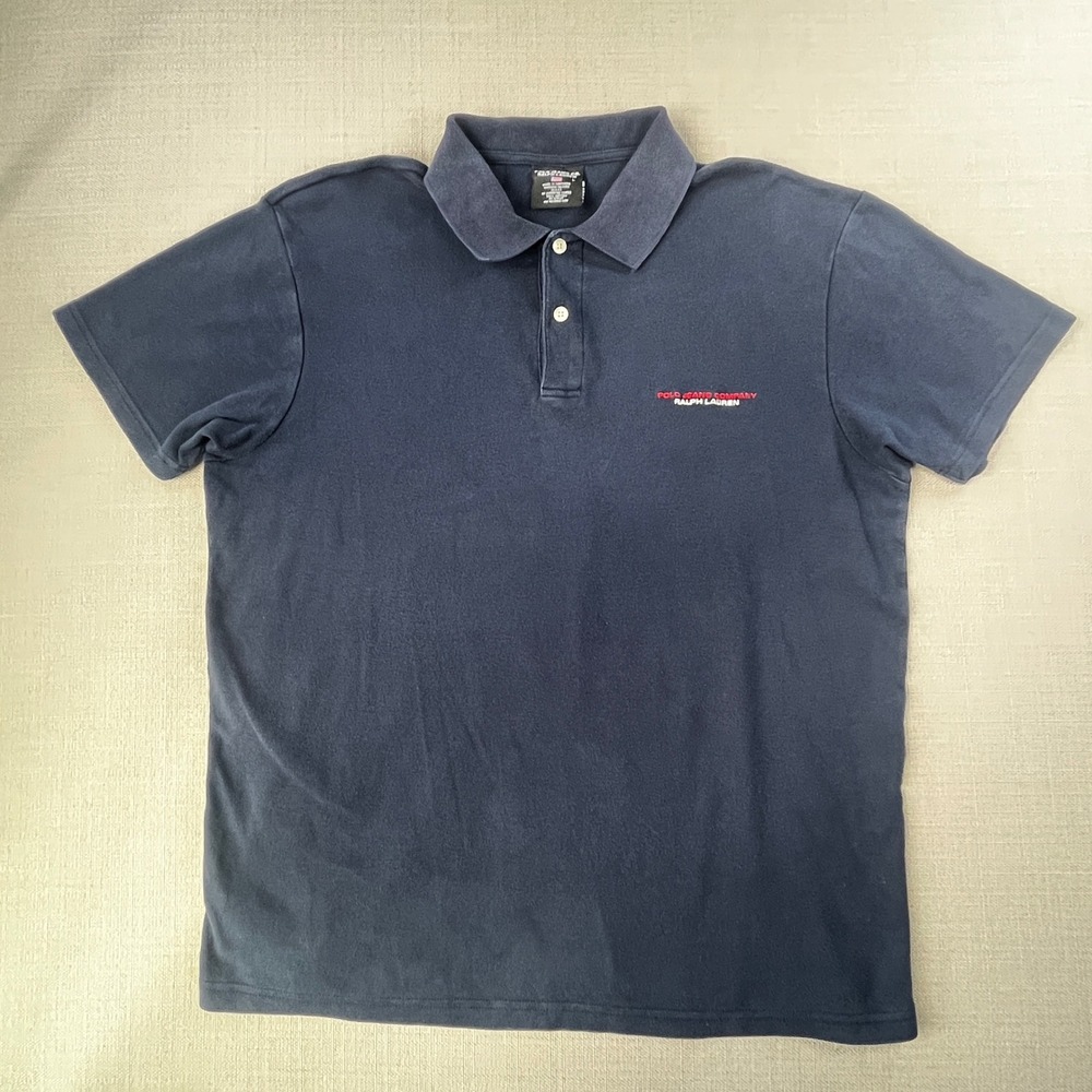 Polo Jeans Co Ralph Lauren Polo Shirt Mens L Navy Blue Short Sleeve Y2K Vintage